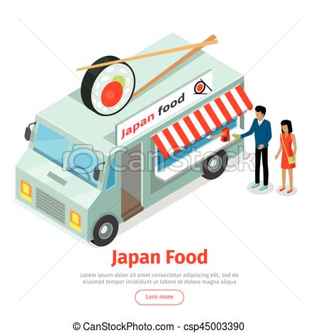450x470 Japan Or Chinese Food Truck Isometric Projection. Japan Food