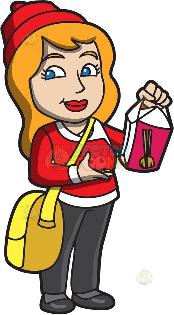 566x1024 A Delivery Woman For A Chinese Restaurant Cartoon Clipart Vector