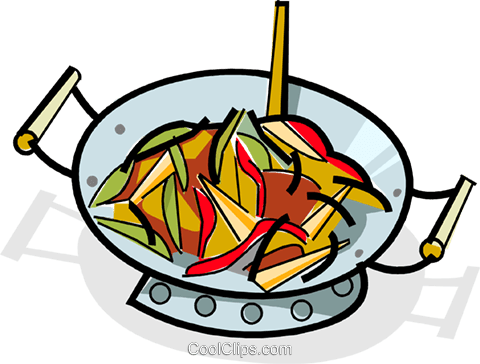 480x364 Stir Fry Cooking In A Wok Royalty Free Vector Clip Art