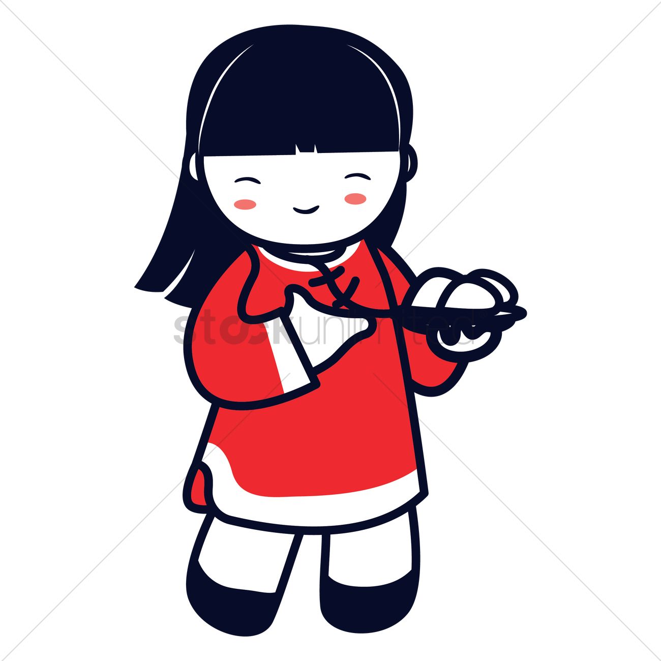 1300x1300 Chinese Girl Holding Plate Of Rice Balls Vector Image