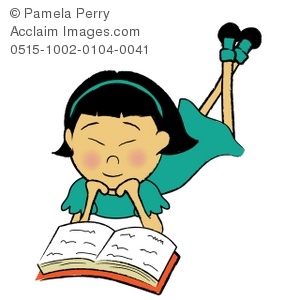 300x300 Clip Art Illustration Of An Asian Girl Reading A Book