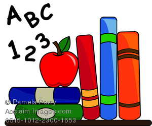 300x250 Clip Art Illustration Of School Books, Alphabet, And An Apple