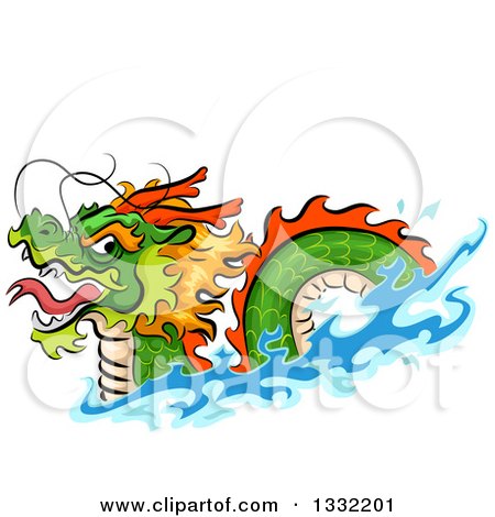 450x470 Clipart Of A Red Chinese New Year Dragon Encircling A Cloud
