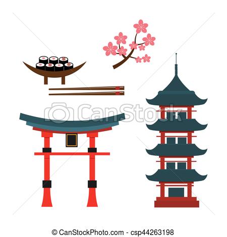 450x470 Beautiful Travel Landmarks Chinese Temple Vector. Chinese Eps