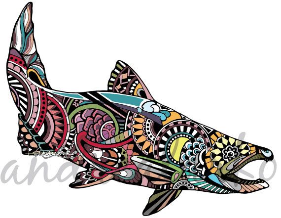 570x441 King Salmon Zentangle Laminated 3m Vinyl Decal Salmon, Tattoo