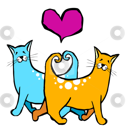 428x450 Couple Of Cats In Love. Red Heart Above Them On White Background