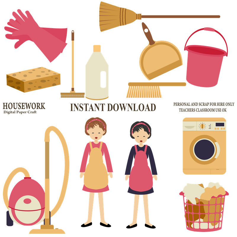 800x800 Housework Clipart, Cleaning Clipart, Organiser Clipart,chores