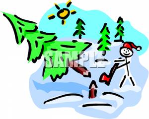 300x240 Clipart Picture A Stick Figure Cutting Down A Christmas Tree
