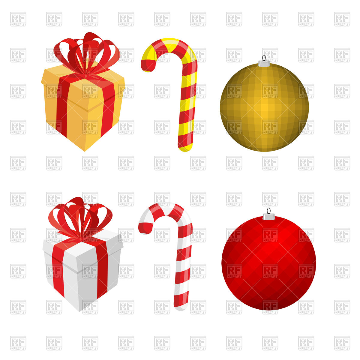 1200x1200 Set Of Christmas Elements Gift Box, Candy Cane And Christmas Ball
