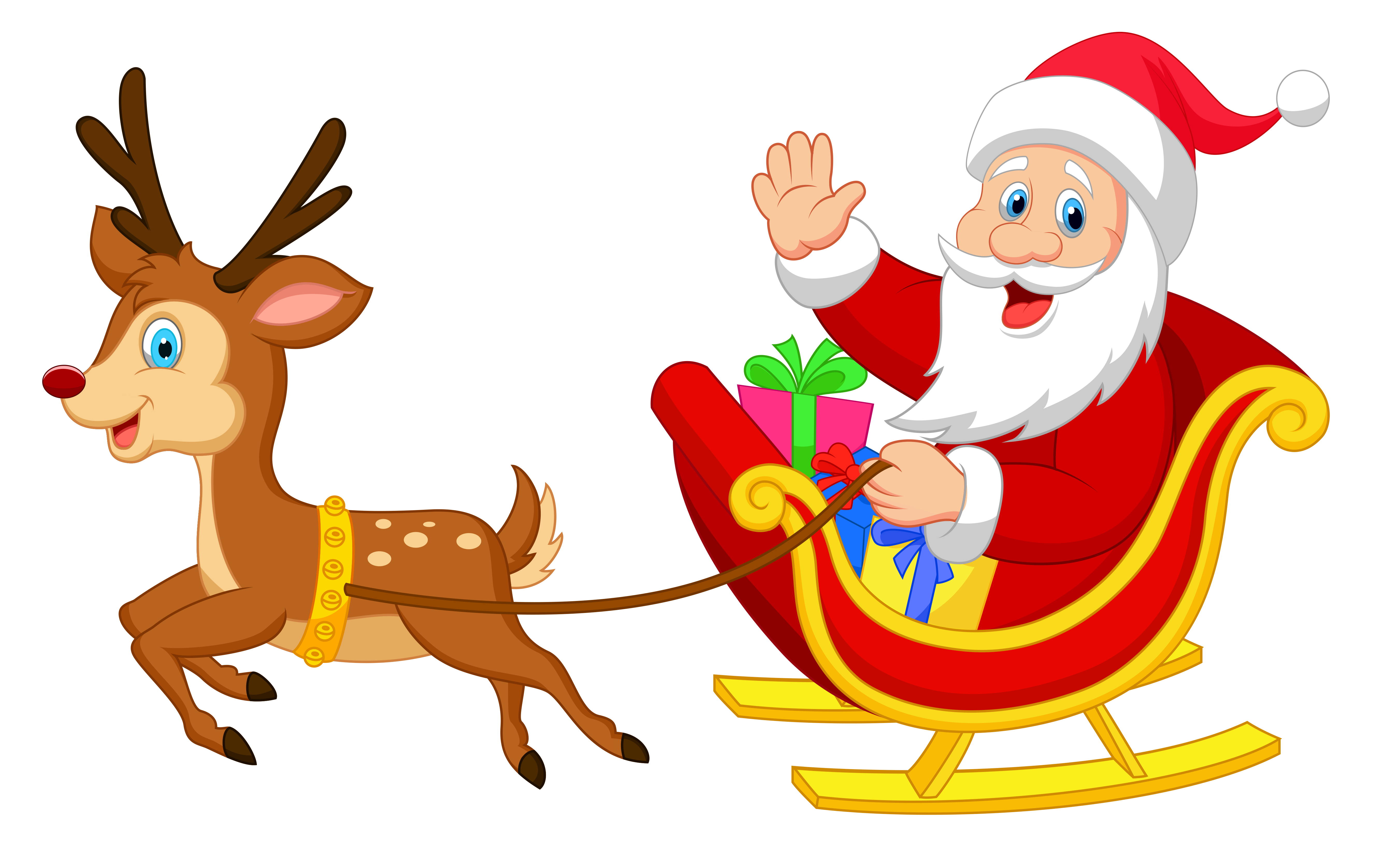 5406x3316 Transparent Santa With Rudolph Clipart