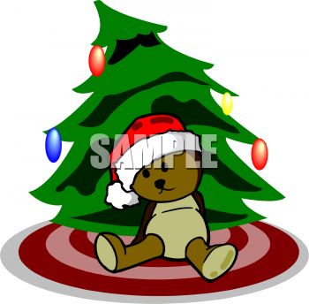 350x344 Teddy Bear Wearing Santa Hat Leaning On Christmas Tree