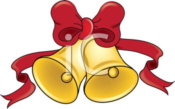 350x218 Picture Of Golden Christmas Bells With Red Bownd Ribbons In