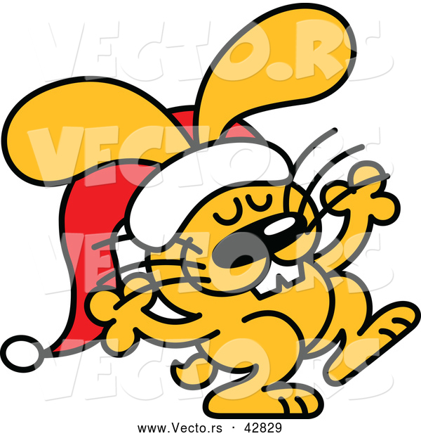 600x620 Vector Of A Happy Cartoon Christmas Bunny Wearing Santa Hat While