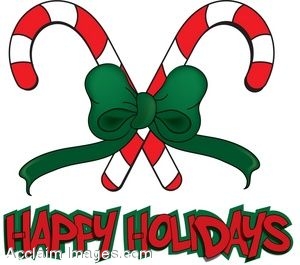 300x265 Clip Art Of Candy Canes With Happy Holidays Text