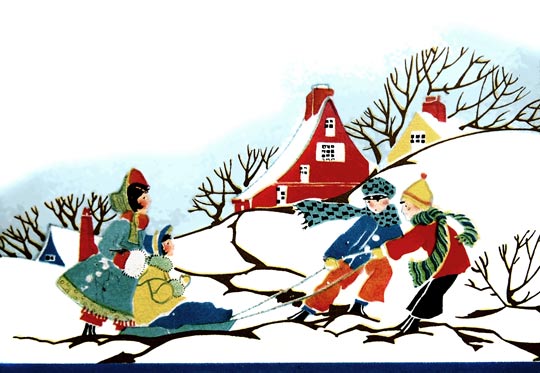 540x373 Early 1900's Christmas Card With Children Sledding Vintage Fangirl