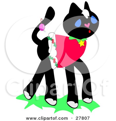 450x470 Clipart Illustration Of A Cute Brown Cat Holding A Christmas Gift