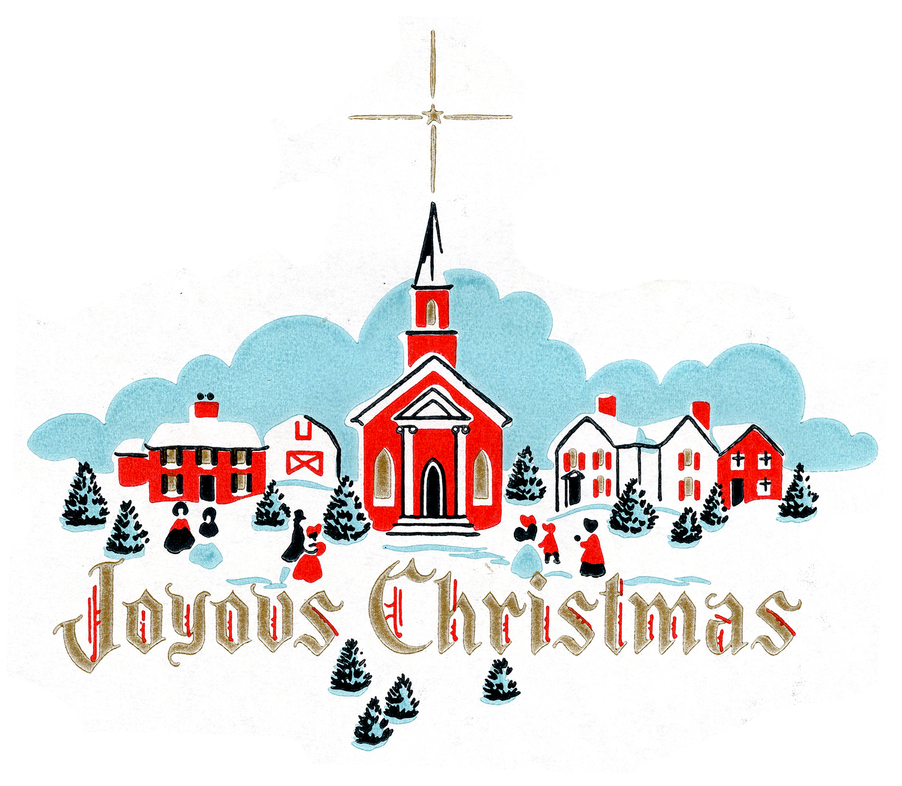 1800x1569 Adorable Retro Christmas Church Scene!