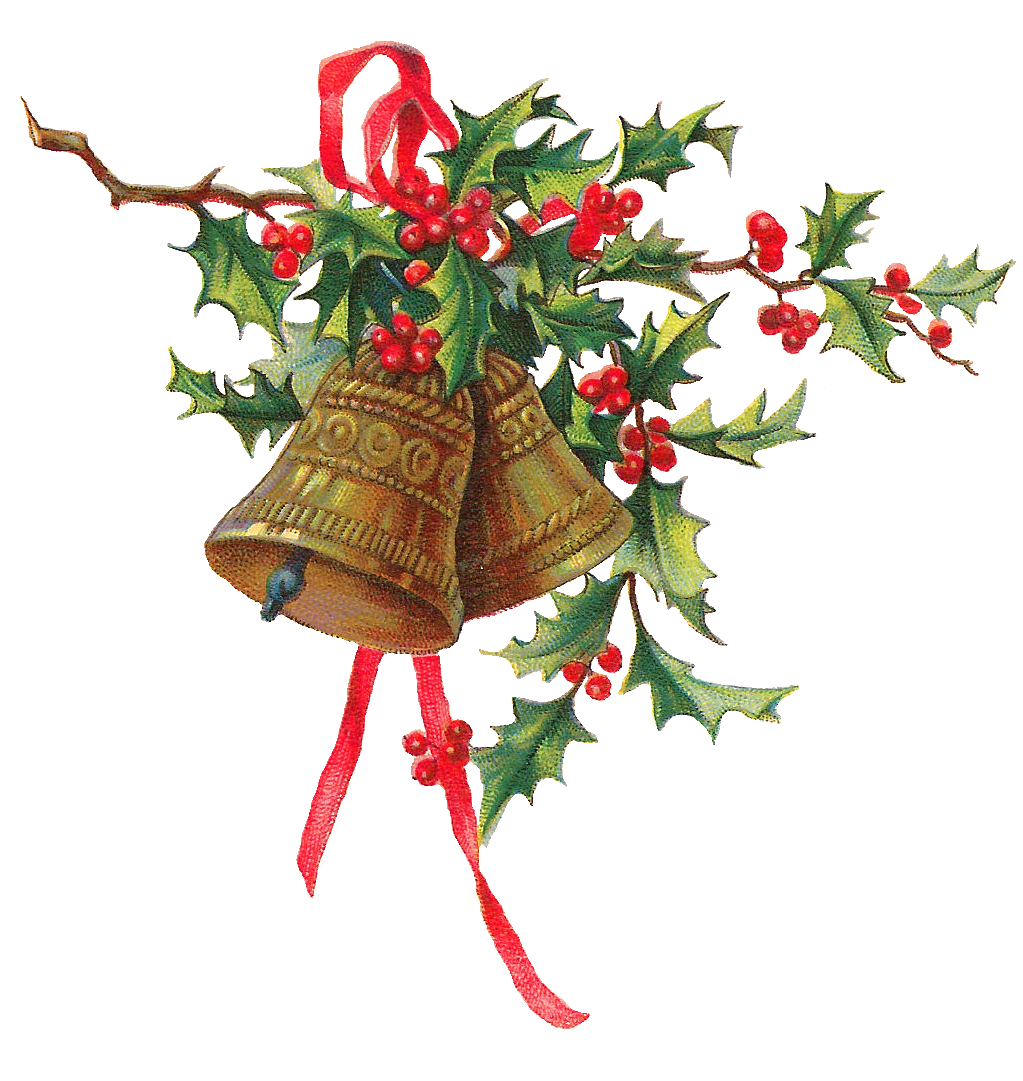 1023x1081 Antique Images Christmas Holly Gold Bells Printable Clip Art