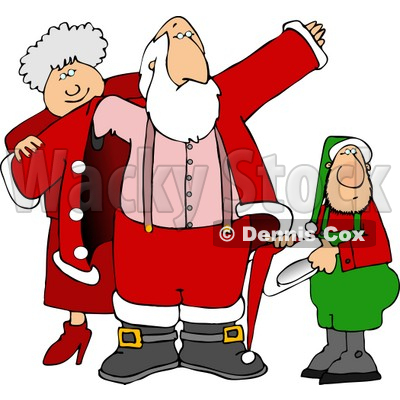 400x400 Mrs. Claus Amp Elf Helping Santa Get Dressed For Christmas Clipart