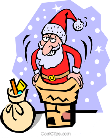 384x480 Santa Claus Going Down The Chimney Royalty Free Vector Clip Art