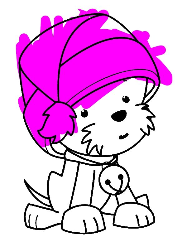600x776 A Cute Little Dog Wearing Santas Hat On Christmas Coloring Page