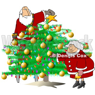 400x400 Santa Amp Wife Decorating Christmas Tree Clipart Djart