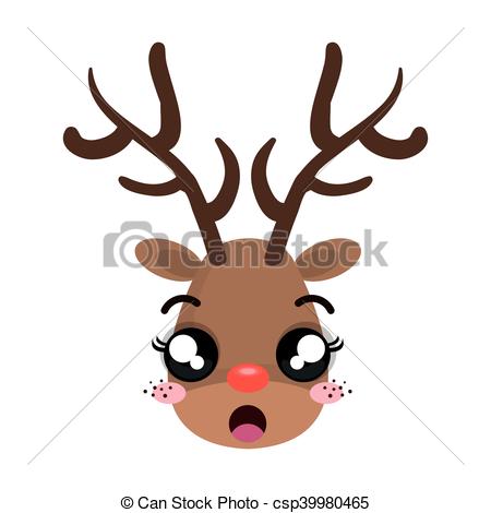 450x470 Christmas Deer Cartoon With Red Nose. Rudolph Character . Clip