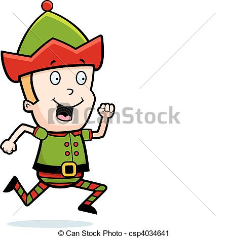 450x470 A Happy Cartoon Christmas Elf Running And Smiling. Vector Clip Art