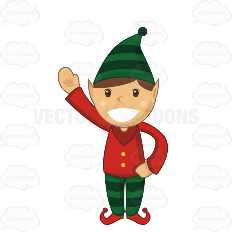 800x800 Christmas Elf With A Big Smile Waving Cartoon Clipart Vector Toons