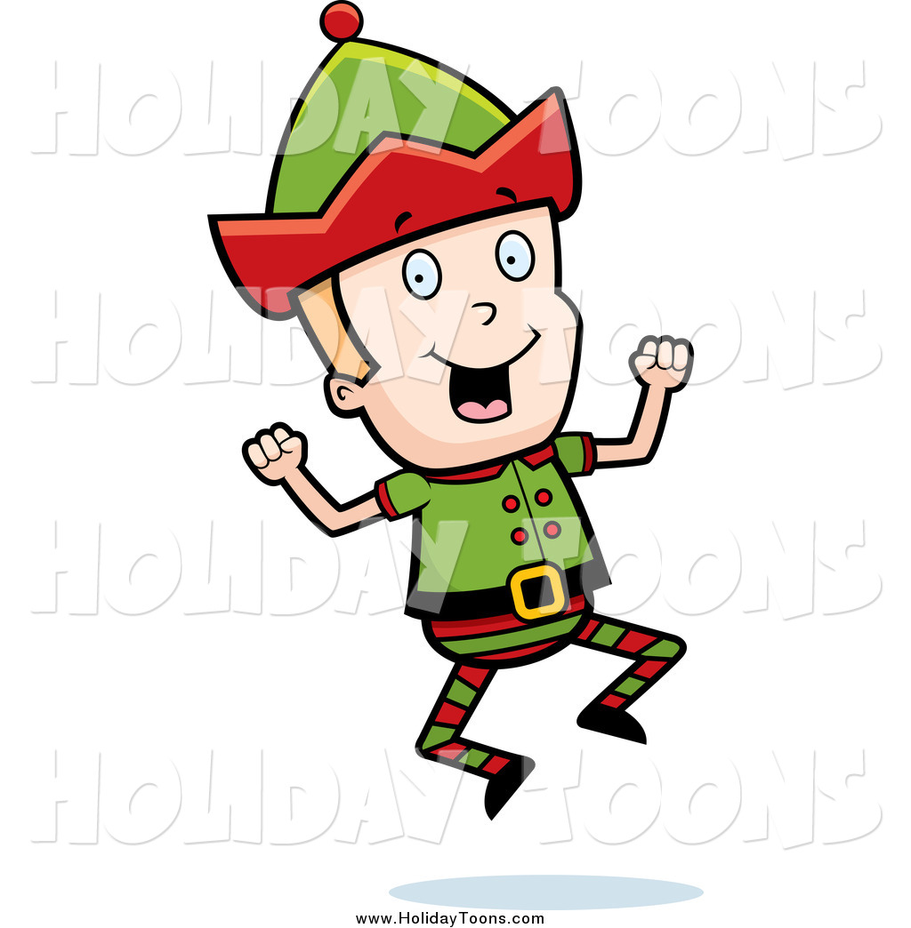 1024x1044 Royalty Free Holiday Cartoon Of A Blond Christmas Elf Jumping By