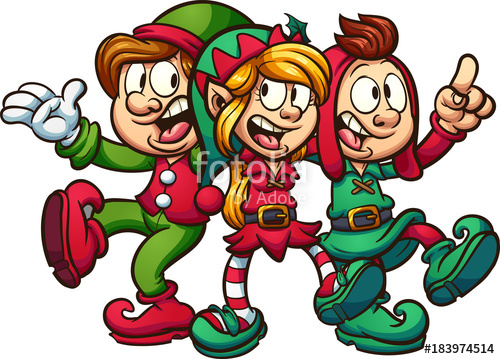 500x359 Cartoon Singing Christmas Elves. Vector Clip Art Illustration