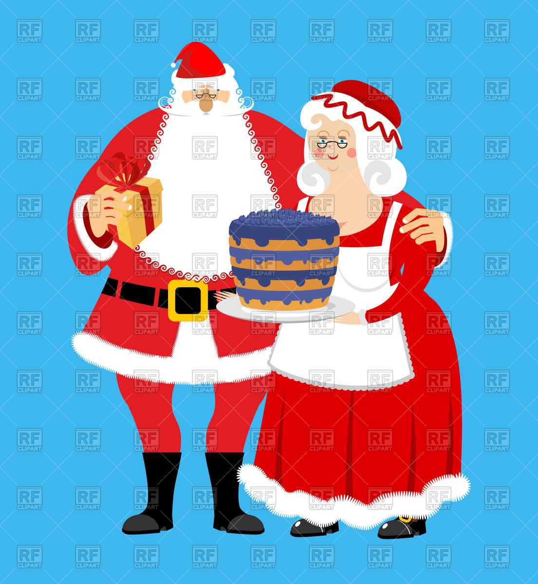1105x1200 Santa And Mrs. Claus With Gifts And Bilberry Cake, Christmas