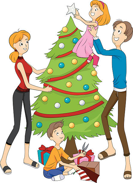 444x612 Collection Of Family Decorating Christmas Tree Clipart High