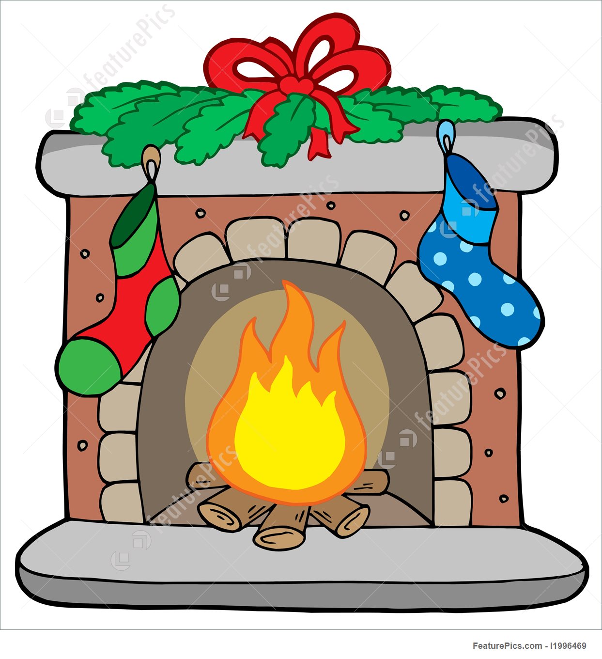 1243x1360 Illustration Of Christmas Fireplace With Stockings