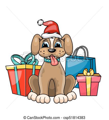 427x470 Christmas Dog In Red Santa Hat With Gift Boxes, Presents