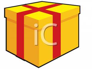 300x225 Clip Art Image A Yellow Box With Red Ribbon