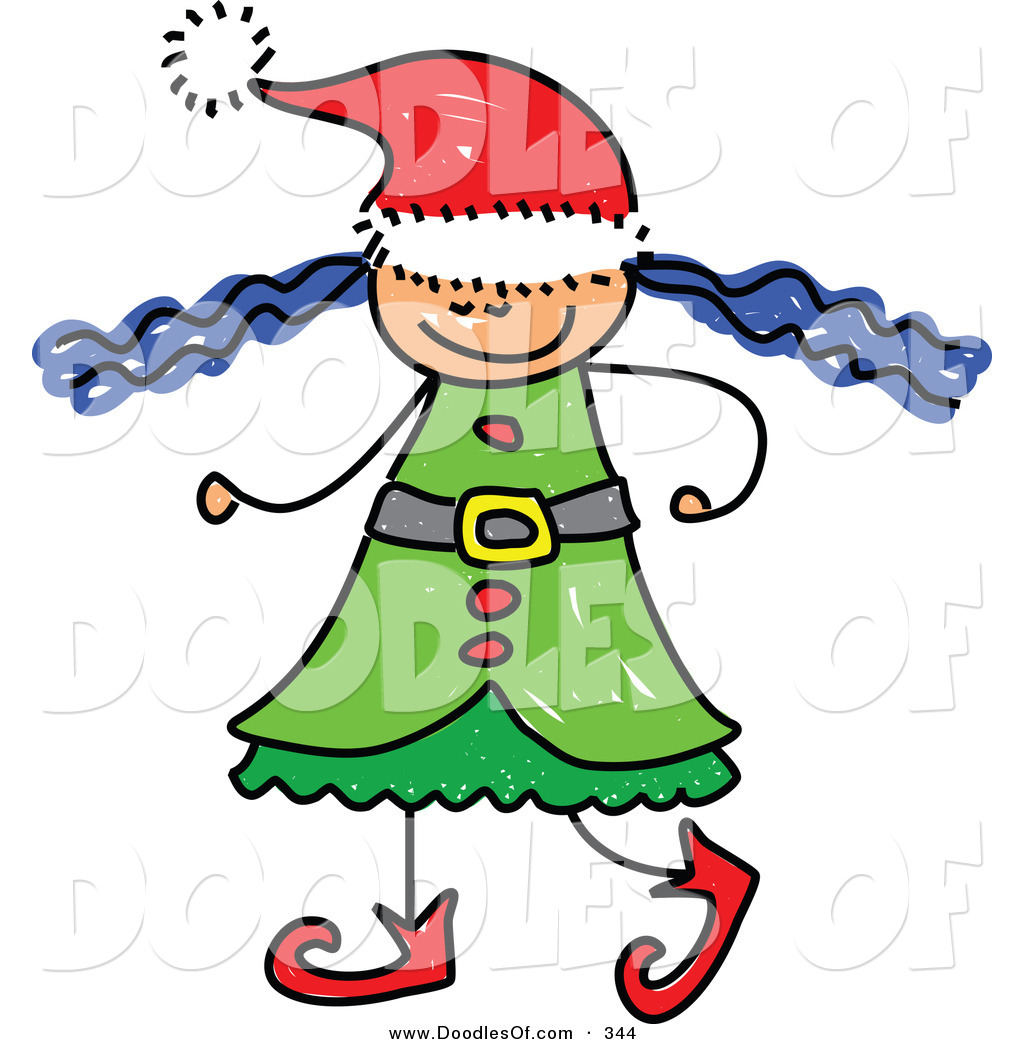 1024x1044 Vector Clipart Of A Childs Sketch Of A Christmas Elf Girl