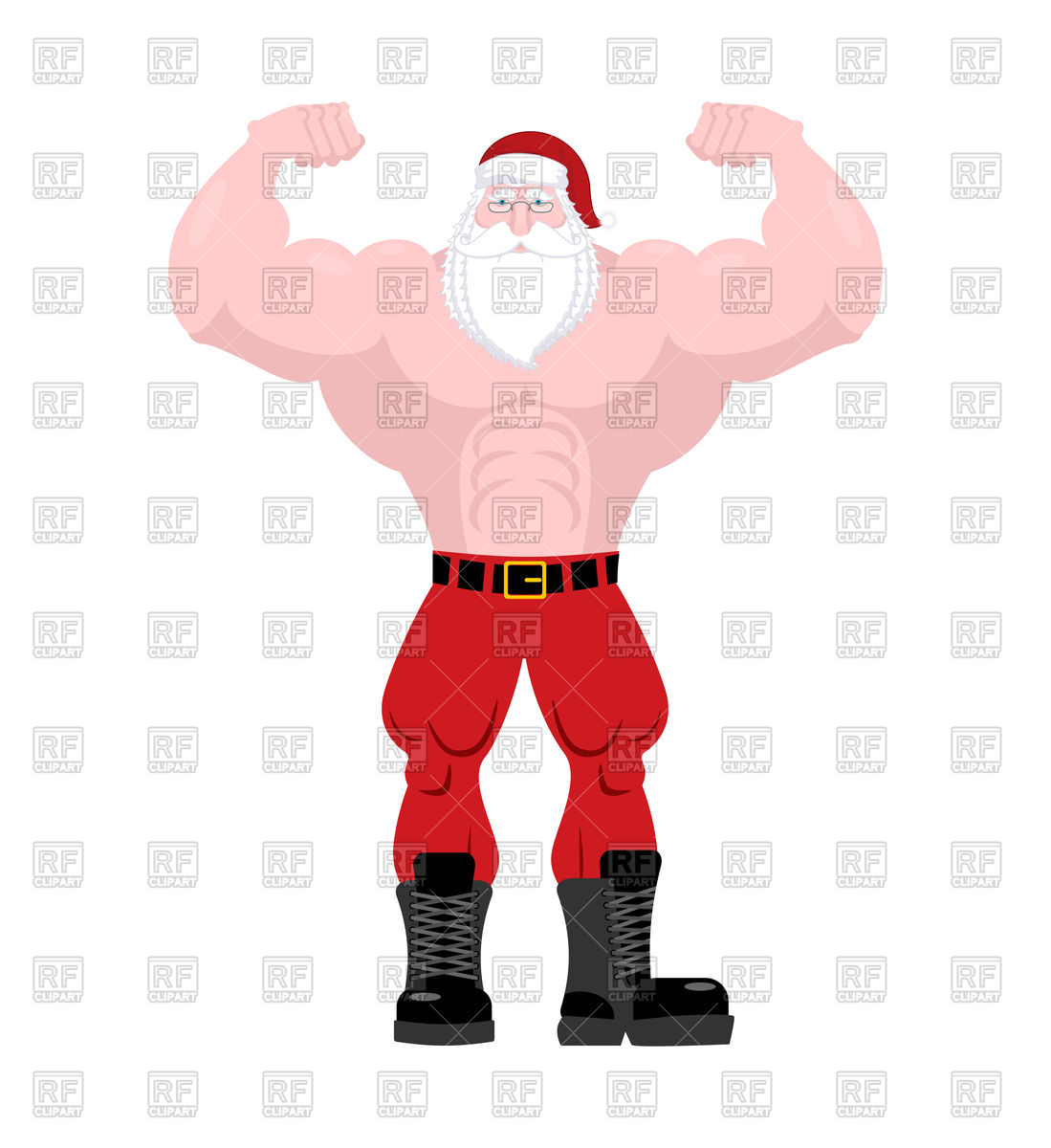 1099x1200 Powerful Old Man With Big Muscles In Christmas Hat Royalty Free