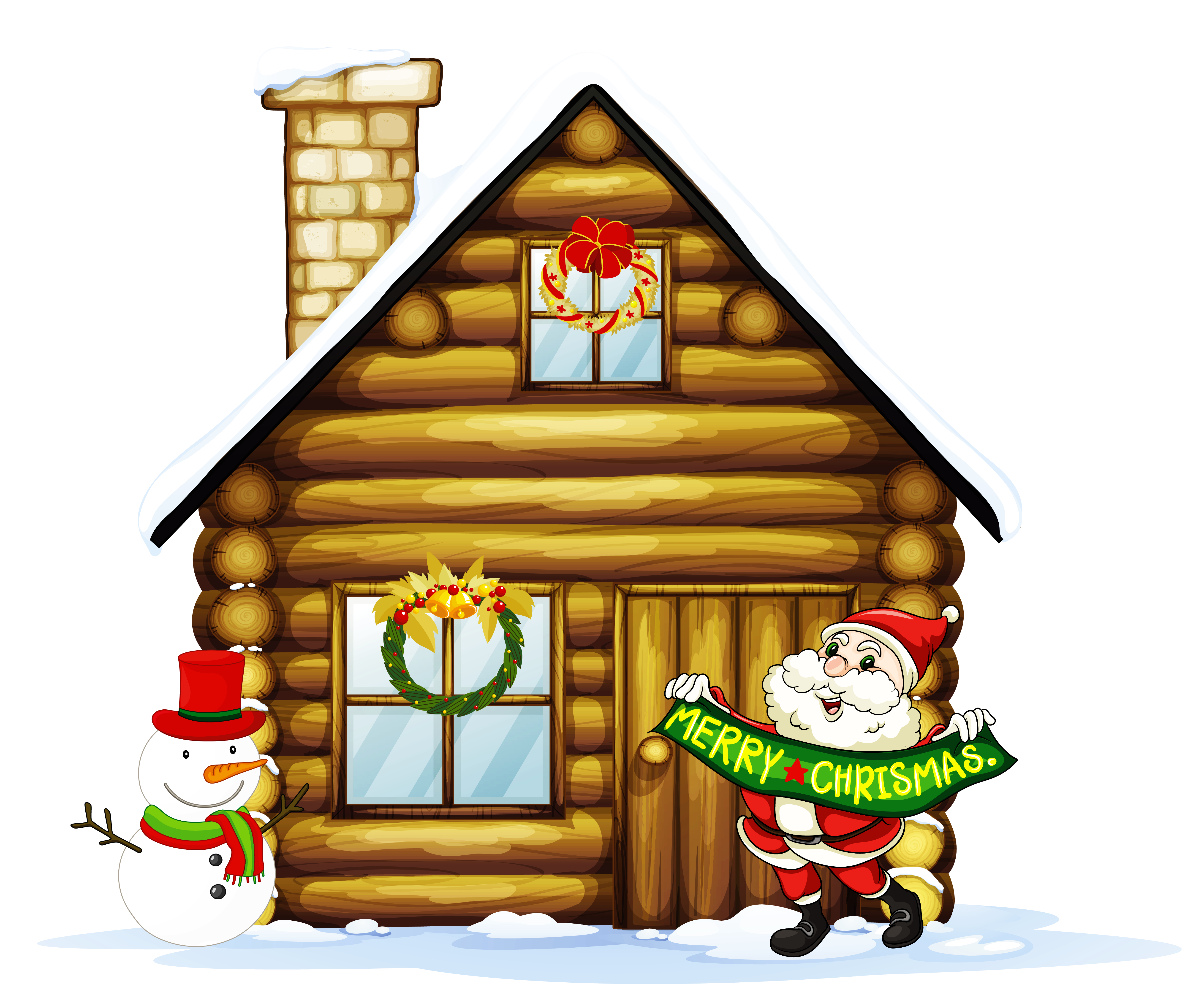 5259x4300 Transparent Christmas House With Santa And Snowman Clipart