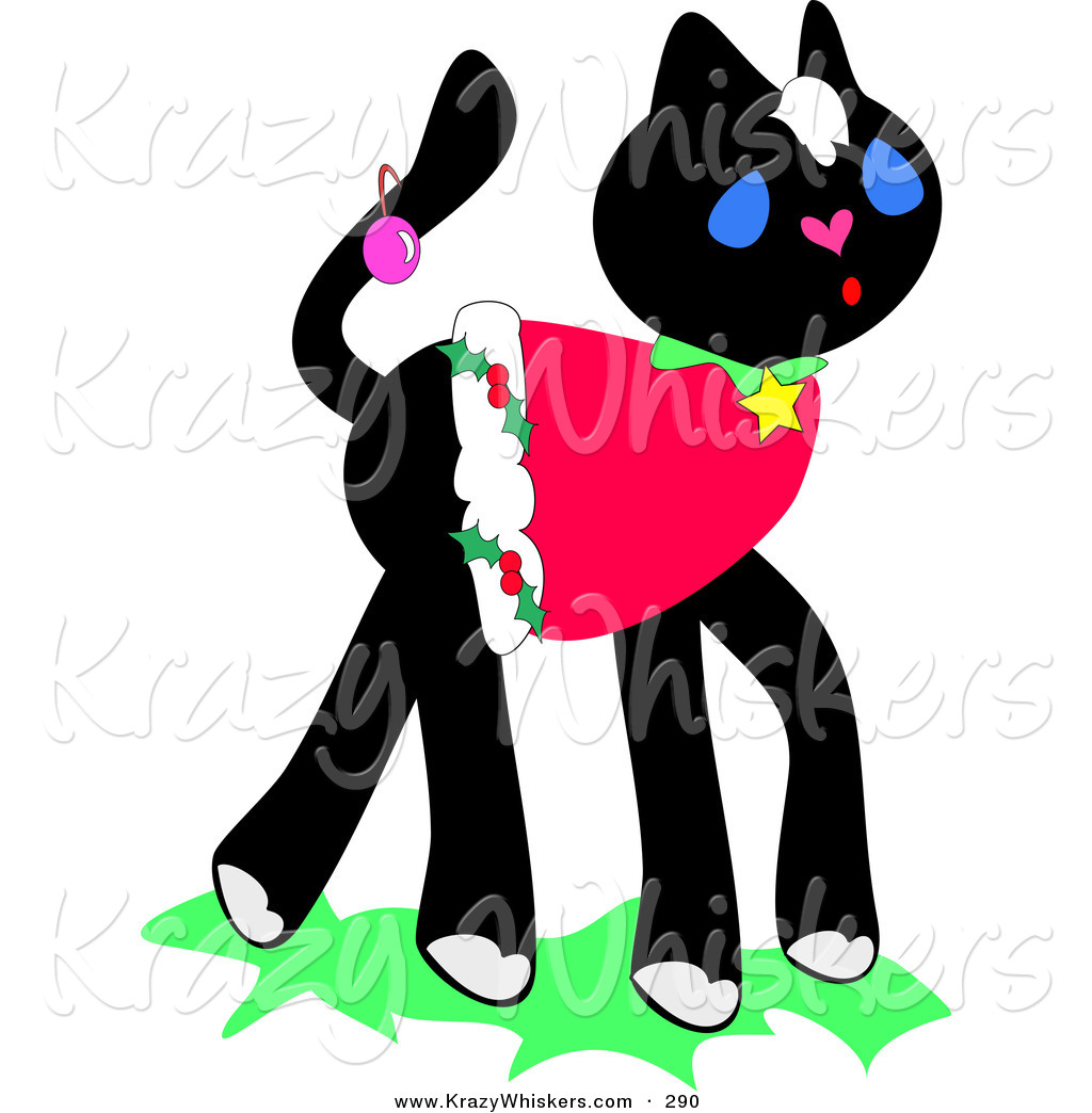 1024x1044 Critter Clipart Of A Festive Black Kitten Wearing A Christmas