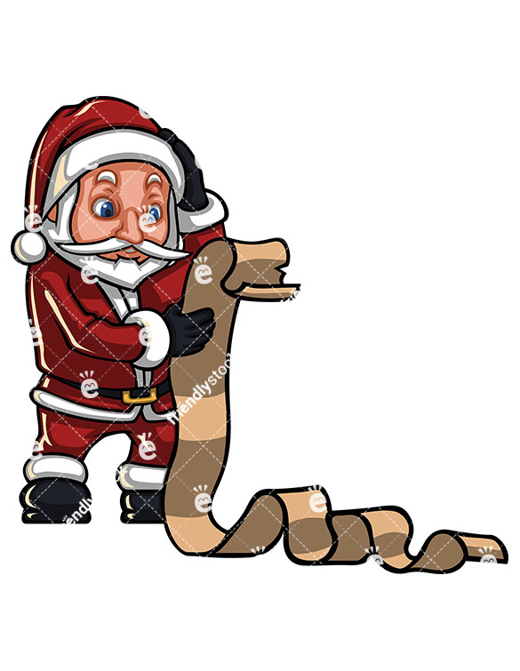 585x755 Surprised Santa Claus Reading Long Christmas List Cartoon Clipart