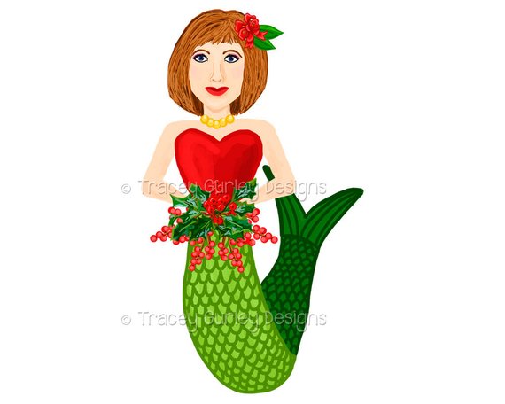 570x456 Christmas Mermaid Clipart Beach Christmas Holly Clip Art