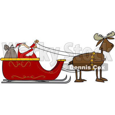 400x400 Clipart Of A Moose Pulling Santa In His Christmas Sleigh