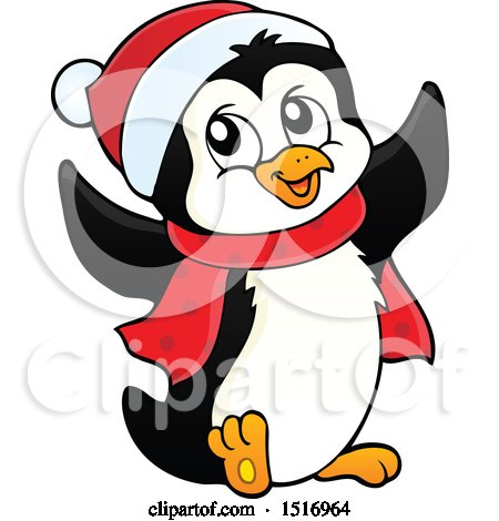 450x470 Clipart Of A Cartoon Christmas Penguin Holding A Gift And Sitting