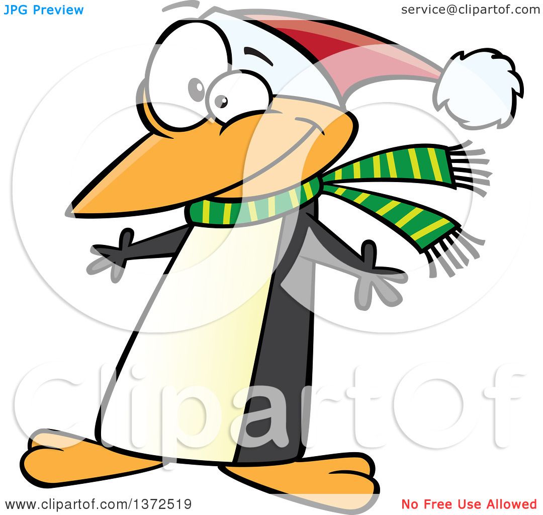 1080x1024 Cartoon Clipart Of A Christmas Penguin Wearing A Scarf And Santa