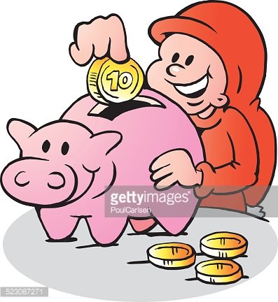 397x432 Happy Christmas Elf Put Money Into The Piggy Bank Premium Clipart