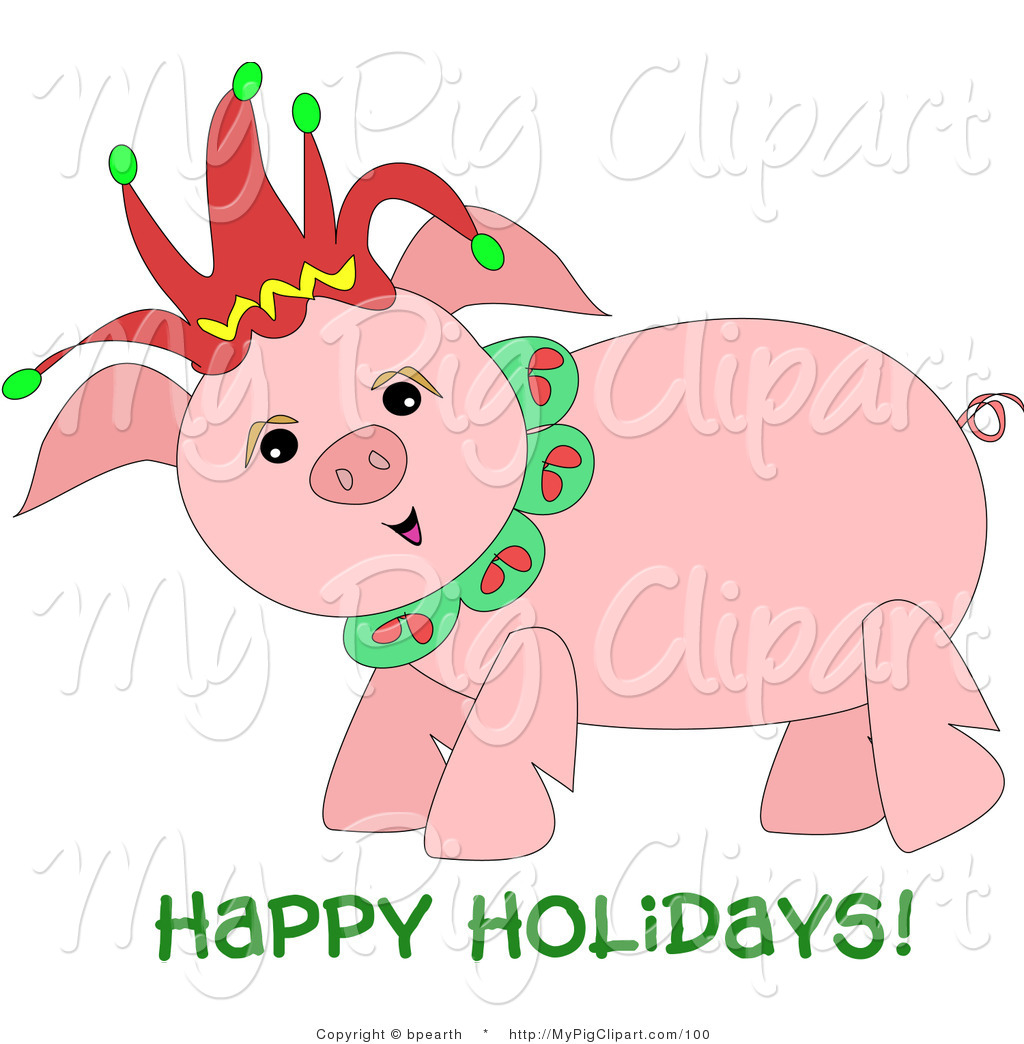 1024x1044 Swine Clipart Of A Happy Chubby Pig Wearing A Christmas Jester Hat