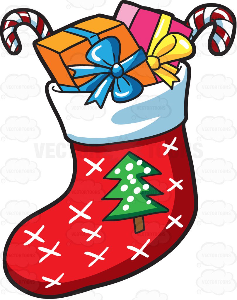 809x1024 A Christmas Sock With Presents Cartoon Clipart Vector Toons