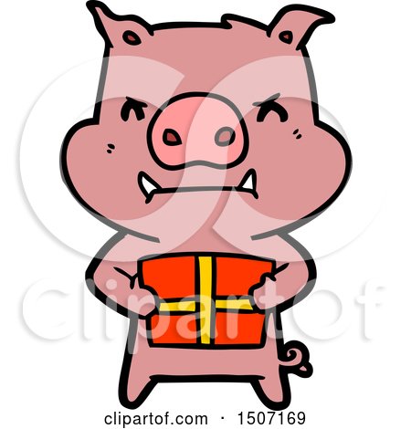 450x470 Angry Animal Clipart Cartoon Pig With Christmas Gift By