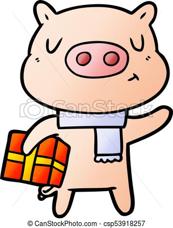 356x470 Cartoon Christmas Pig Clipart Vector